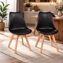 Kit 2 Cadeiras Charles Eames Leda Luisa Saarinen Design Wood Estofada Base Madeira - Preta
