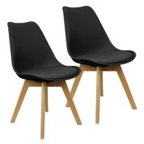 Kit 2 Cadeiras Charles Eames Leda Luisa Saarinen Design Wood Estofada Base Madeira - Preto Kit 2 Cadeiras Charles Eames Leda Luisa Saarinen Design Wood Estofada Base Madeira - Preto
