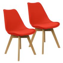 Kit 2 Cadeiras Charles Eames Leda Luisa Saarinen Design Wood Estofada Base Madeira - Vermelho