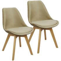 Kit 2 Cadeiras Charles Eames Leda Veludo Luisa Saarinen Estofada Base Madeira