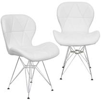 Kit 2 Cadeiras Charles Eames Slim Eiffel Base Metal Cromado