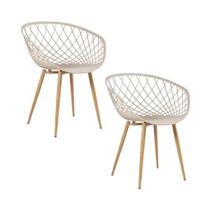 Kit 2 Cadeiras Clarice Nest Wood Com Apoio de Braço Bege