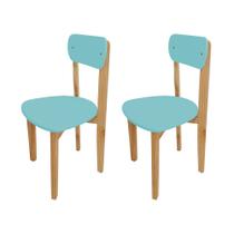 Kit 2 Cadeiras Colorê Infantil Assento e Encosto Azul Base em Madeira Maciça Pinus
