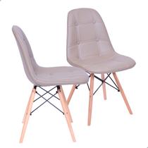 Kit 2 Cadeiras Com Assento Acolchoado Para Mesa De Jantar Fendi Base Madeira