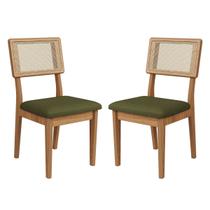 Kit 2 Cadeiras com Assento Estofado Encosto em Tela 100% MDF Freijó Verde Dalla Costa