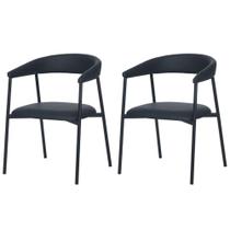 Kit 2 Cadeiras com Braço Chamonix Olivia Fratini Estofado PU Preto Base Aço Carbono Preto