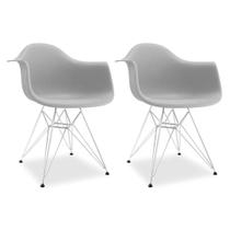 Kit 2 Cadeiras com Braço Eames Cinza Ferro Cromado