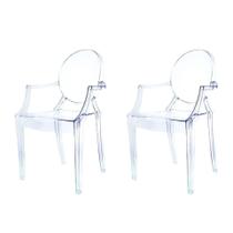Kit 2 Cadeiras Com Braço Empilhavel Inmetro Versalhes Invisible Louis Ghost Fratini Policarbonato Tr