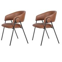 Kit 2 Cadeiras com Braços Toulouse Júlia Mara Fratini Poliureto (PU) Caramelo Base Aço Carbono Preto