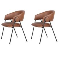 Kit 2 Cadeiras com Braços Toulouse Júlia Mara Fratini Poliureto (PU) Caramelo Base Aço Carbono Preto