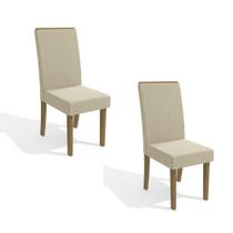 Kit 2 Cadeiras com Tecido Linho - Bege/Freijó