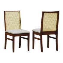 Kit 2 Cadeiras com Telinha Pérola Madeira Maciça e Assento Estofado - Amêndoa