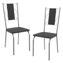 Kit 2 Cadeiras Cromada Sala Jantar 2C076CR material sintético Preto Kappesberg