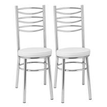 Kit 2 Cadeiras Cromadas CC34 - A102 Cinza/Cromado/Branco Kit 2 Cadeiras Cromadas CC34 - A102 Cinza/Cromado/Branco
