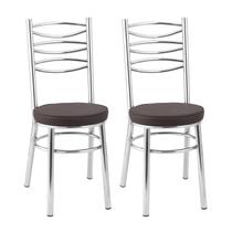 Kit 2 Cadeiras Cromadas CC34 - A109 Cinza/Cromado/Marrom Kit 2 Cadeiras Cromadas CC34 - A109 Cinza/Cromado/Marrom