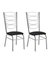 Kit 2 Cadeiras Cromadas Com Reforço Tubo Grosso Suporte 150 Kgs Cozinha,Restaurante,Sala de Jantar Assento Preto