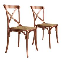Kit 2 Cadeiras Cross Katrina Cobre Assento Corano Bege - Aço