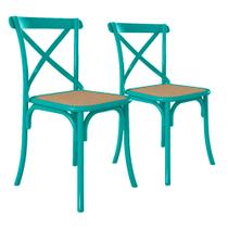 Kit 2 Cadeiras Cross Katrina X Azul Turquesa Assento Bege Aço New Green