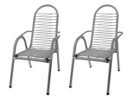 Kit 2 Cadeiras De Alpendre Área Cordinha Reforçada Varanda Fio Pvc Sintético Sacada Resistente Externa Espaguete Descanso Ferro Fibra Jardim Prédio