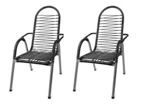 Kit 2 Cadeiras De Alpendre Área Cordinha Reforçada Varanda Fio Pvc Sintético Sacada Resistente Externa Espaguete Descanso Ferro Fibra Jardim Prédio - Móveis House