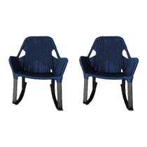 Kit 2 Cadeiras De Balanço Athenas Corda Náutica Base Em Alumínio Preto-azul Marinho - Cor: Azul