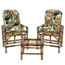 Kit 2 Cadeiras de Bambu + Mesa de Centro Área Interna e Externa Cor Floral T12 - TOP Estofados
