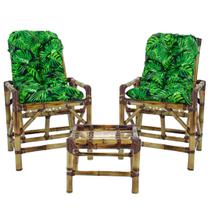 kit 2 Cadeiras de Bambu + Mesa de Centro, Área Interna e Externa Cor Floral T9