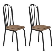 Kit 2 Cadeiras de Cozinha Alabama Estampado Rattan Bege Pés de Ferro Preto - Pallazio