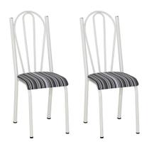 Kit 2 Cadeiras de Cozinha Alasca Estampado Listrado Pés de Ferro Branco - Pallazio