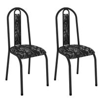 Kit 2 Cadeiras de Cozinha Arizona Estampado Preto Florido Pés de Ferro Preto - Pallazio Kit 2 Cadeiras de Cozinha Arizona Estampado Preto Florido Pés de Ferro Preto - Pallazio