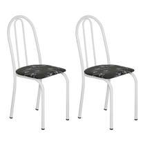 Kit 2 Cadeiras de Cozinha Califórnia Estampado Preto Florido Pés de Ferro Branco - Pallazio