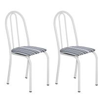 Kit 2 Cadeiras de Cozinha Califórnia Estampado Preto Listrado Pés de Ferro Branco - Pallazio