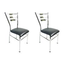 Kit 2 Cadeiras de COZINHA com reforço cromada assento preto - Poltronas do Sul