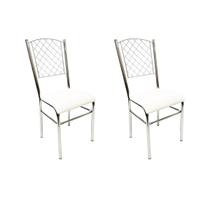 Kit 2 Cadeiras de Cozinha com reforço cromada encosto grade assento branco - Poltronas do Sul