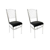 Kit 2 Cadeiras de Cozinha com reforço cromada encosto grade assento preto - Poltronas do Sul