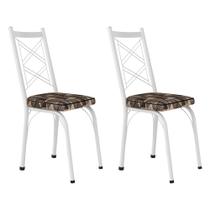 Kit 2 Cadeiras de Cozinha Delaware Estampado Mosaico Palha Pés de Ferro Branco - Pallazio