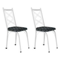 Kit 2 Cadeiras de Cozinha Delaware Estampado Mosaico Silver Pés de Ferro Branco - Pallazio