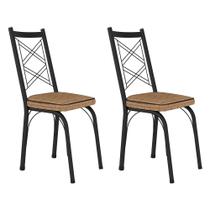 Kit 2 Cadeiras de Cozinha Delaware Estampado Rattan Bege Pés de Ferro Preto - Pallazio