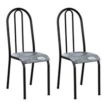 Kit 2 Cadeiras de Cozinha Flórida Estampado Pará Cinza Pés de Ferro Preto - Pallazio Kit 2 Cadeiras de Cozinha Flórida Estampado Pará Cinza Pés de Ferro Preto - Pallazio