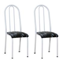 Kit 2 Cadeiras de Cozinha Flórida Estampado Preto Florido Pés de Ferro Branco - Pallazio Kit 2 Cadeiras de Cozinha Flórida Estampado Preto Florido Pés de Ferro Branco - Pallazio