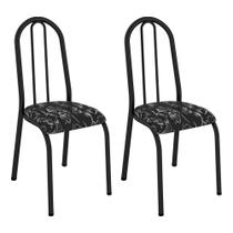 Kit 2 Cadeiras de Cozinha Flórida Estampado Preto Florido Pés de Ferro Preto - Pallazio