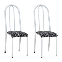 Kit 2 Cadeiras de Cozinha Flórida Estampado Preto Listrado Pés de Ferro Branco - Pallazio