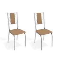 Kit 2 Cadeiras de Cozinha Lisboa 2C076 2 Un Cromado/Linho Capuccino - Kappesberg