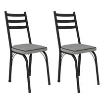 Kit 2 Cadeiras de Cozinha Luisiana Estampado Platina Pés de Ferro Preto - Pallazio Kit 2 Cadeiras de Cozinha Luisiana Estampado Platina Pés de Ferro Preto - Pallazio