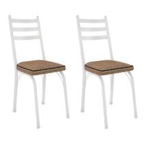 Kit 2 Cadeiras de Cozinha Luisiana Estampado Rattan Bege Pés de Ferro Branco - Pallazio