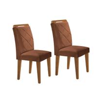 Kit 2 Cadeiras de Cozinha Melissa 2 Un Madeira Capuccino/Suede Marrom - Rufato