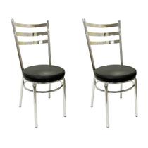 Kit 2 Cadeiras de Cozinha Redonda com Reforço Cromada Assento Grosso Preto