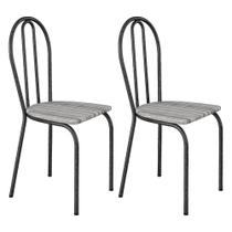 Kit 2 Cadeiras de Cozinha Texas Estampado Linho Pés de Ferro Cromo Preto - Pallazio