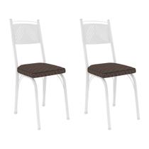 Kit 2 Cadeiras de Cozinha Virginia Estampado Tecelão Cacau Pés de Ferro Branco - Pallazio