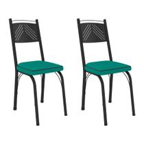 Kit 2 Cadeiras de Cozinha Virginia material sintético Azul Turquesa Pés de Ferro Preto - Pallazio
